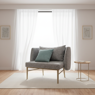 Homewood Daybreak Series GR100 Settee Bench Nordic Style Grey Fabric Loveseat Sofa with Metal Legs for Hotel Guestroom Lounge
