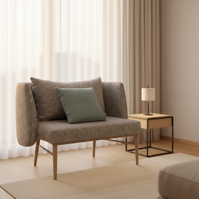 Homewood Daybreak Series GR100 Settee Bench Nordic Style Grey Fabric Loveseat Sofa with Metal Legs for Hotel Guestroom Lounge