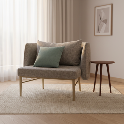 Homewood Daybreak Series GR100 Settee Bench Nordic Style Grey Fabric Loveseat Sofa with Metal Legs for Hotel Guestroom Lounge