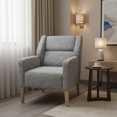 Homewood Daybreak High Back Lounge Armchair COM/COL Customizable Fabric Hospitality Seating for Luxury Hotel Guestroom and Suite