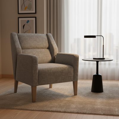 Homewood Daybreak High Back Lounge Armchair COM/COL Customizable Fabric Hospitality Seating for Luxury Hotel Guestroom and Suite