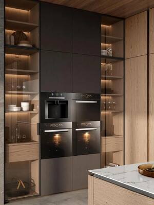 Modern Waterproof Wooden Island Kitchen Cabinet with Glass for Bathroom Laundry Room Apartment Home Use