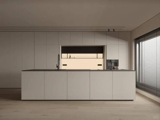 Luxury Modern Kitchen Island Cabinet for Hotel Lobby VIP Suite Premium Plywood Material Custom Finish High End Interior Design