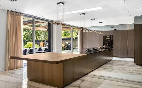 Customized Modern Kitchen Island Cabinet Solid Wood Grain Finish Dovetail Drawer Construction Premium Residential Commercial