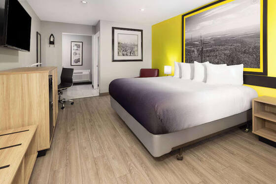 Hot Sell Super 8 by Wyndham Stylish Budget Hotel Bed Frame Headboard Guestroom Furniture Business Class Hotel Bedroom Sets