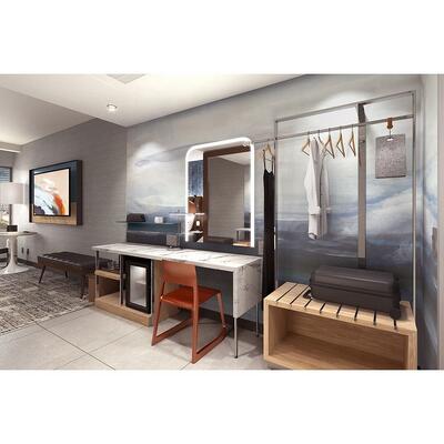 Tempo by Hliton Hospitality Custom Melamine 3 Star Hotel Furniture Designs Durable Condo Tv Wall Panel Hotel Bathroom Furniture