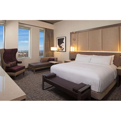 Curio Custom Modern Hotel Bedroom Set Guest Room Wardrobe Bed Base Headboard Chairs Sofa Liquidation Hotel Bedroom Furniture