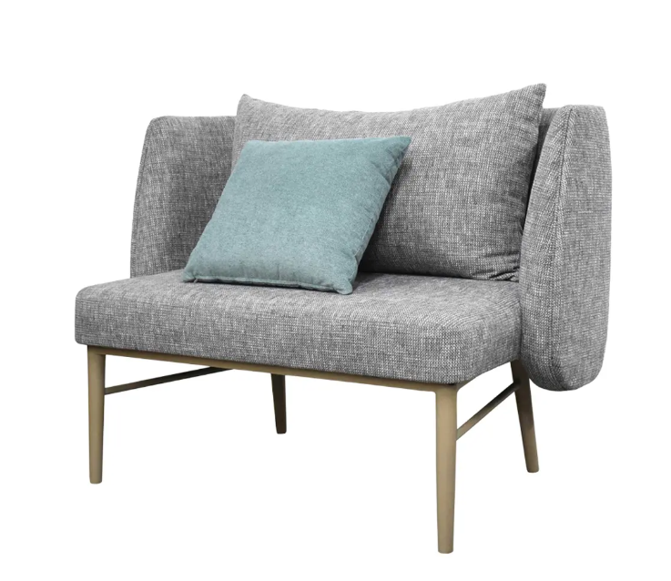Homewood Daybreak Series GR100 Settee Bench Nordic Style Grey Fabric Loveseat Sofa with Metal Legs for Hotel Guestroom Lounge