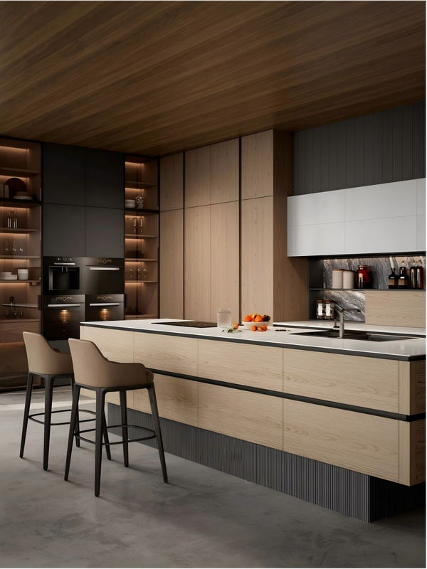 Modern Waterproof Wooden Island Kitchen Cabinet with Glass for Bathroom Laundry Room Apartment Home Use