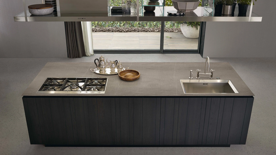 Custom Made Modern Kitchen Island with Glossy Finish Wooden Aluminum Frame Glass Door for Home Display Storage