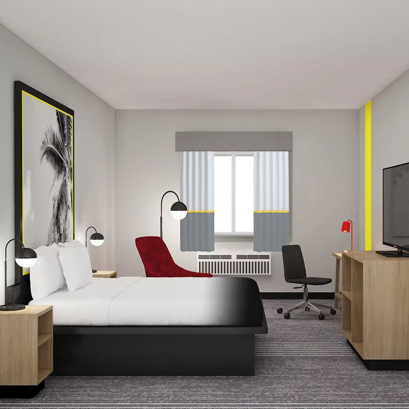 Hot Sell Super 8 by Wyndham Stylish Budget Hotel Bed Frame Headboard Guestroom Furniture Business Class Hotel Bedroom Sets